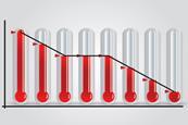 An illustration showing a graph plotting temperature decreases on thermometers