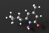 Ciclopirox molecule shown in 3D molecular structure, ball and stick model