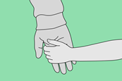 An illustration of an adult and child holding hands