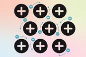 A 2d diagram showing a lattice of positively charged particles in a sea of free electrons