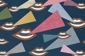A paper collage of mouths with speech bubbles of different colours and textures