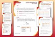 Student and teacher worksheets on graduated orange-red background