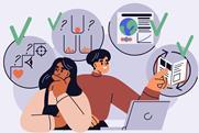 A cartoon of a man and woman looking at icons representing different types of teaching approaches including direct interactive, enquiry, prooject-based and flipped.