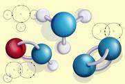 Cartoon models of molecules with circle and cross electron shell diagrams