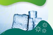 A solid icecube with droplets of liquid water on the surface