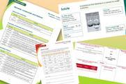 Examples of the resources that make up the key terms support packs: a key terms list, an accessible glossary slide; a Frayer model slide and an Unscrambling definitions worksheet