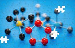 An image showing a nearly solved puzzle of chemical structures