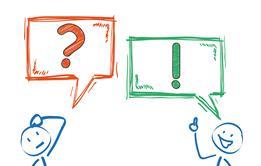 Two stick figures with speech bubbles