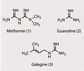 structures of: (1) Metformin (2) guanidine (3) galegine