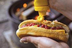 Mustard on a hot dog