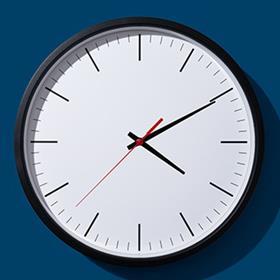 A clock face showing ten past four