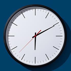 A clock face showing ten past six