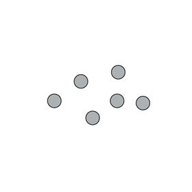 A particle model of gas - grey circles with a large distance between them, and not in any container