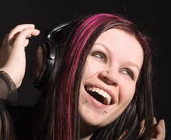 A woman using headphones