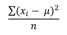 An image illustrating the formula for calculating variance as the mean squared variation