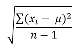 An image illustrating the formula for calculating standard deviation for a batch of n samples from a population