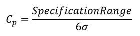 An image illustrating the formula for calculating process capability for a particular product specification
