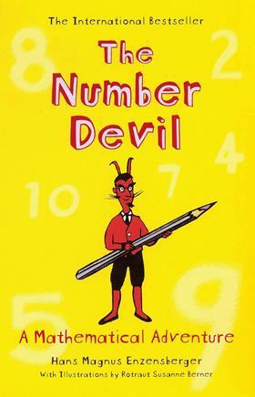 Front cover for The Number Devil: A Mathematical Adventure by Hans Magnus featuring a cartoon devil holding an oversized pencil with digits in the background