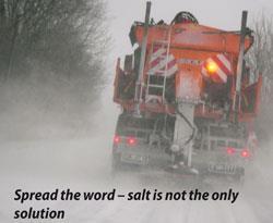 A truck on an icy road - spread the word, salt is not the only solution