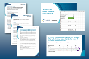 Preview of Acid–base back titration calculation slides, spreadsheet, student worksheet, teacher and technician notes