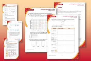A preview showing a selection of the teacher notes and student sheets that make up this resource, on a red and orange background