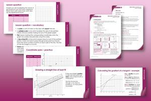 Example pages from the resource on a pink background