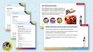 Previews of the Quicksand student workbook, teacher notes, technician notes and PowerPoint slides