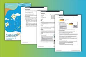 Four pages from the teaching notes for one of the two experiments, featuring useful vocabulary, equipment and method