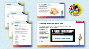 Previews of the Baking student workbook, teacher notes, technician notes and PowerPoint slides