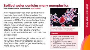 Preview of nanoparticles in bottled water science research news summary slide with questions