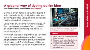A greener way of dyeing jeans summary slide preview image