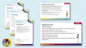 Previews of the Cold reactions student workbook, teacher notes, technician notes and PowerPoint slides