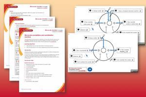 Example pages from teacher and technician notes, plus student integrated instructions from this resource