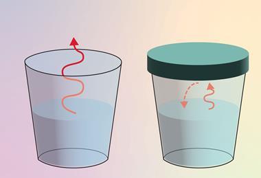 Two glasses of water - one open with the water evaporating away, and the other has a lid so the water cannot escape