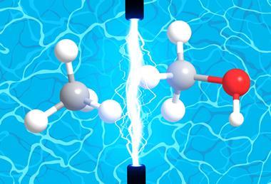 Molecules of methane and methanol with a plasma burst on a water background