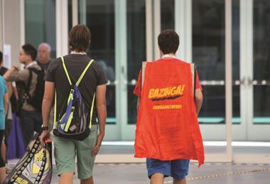 Person wearing a 'Bazinga!' cape, from The Big Bang Theory TV series