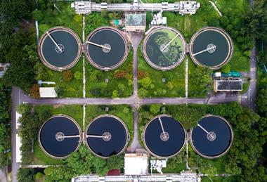 An image showing a waste water treatment plant from above