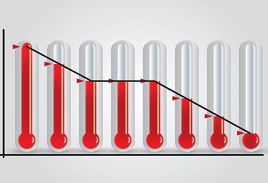 An illustration showing a graph plotting temperature decreases on thermometers
