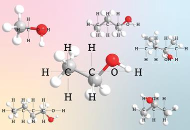 The chemical structures and 3d models of methanol, ethanol and the two forms of both propanol and butanol