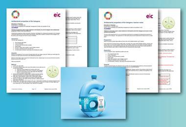 An image showing the pages available in the downloads with a water bottle in the shape of a 6 in the foreground. 