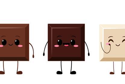 three different chocolate squares with faces