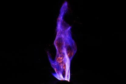 A purple-red flame against a black background