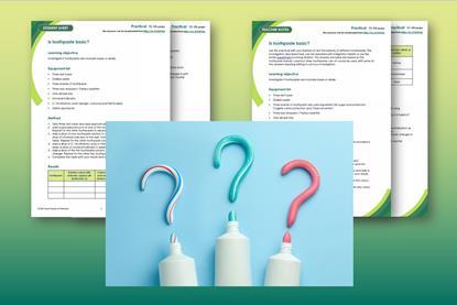 Screenshots of the Is toothpaste basic downloadable resources, with a picture of three toothpaste tubes and question marks made out of striped, green and pink toothpastes in the forefront.