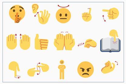 A collection of emoji-style icons showing hand and head movements