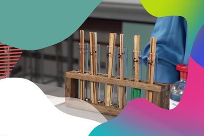 Row of test tubes, each labelled with a different metal ion, containing wooden splints 
