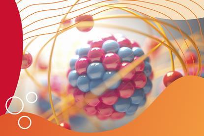 A model of an atom with the nucleus in close up and electron shells surrounding