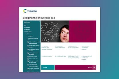 A screenshot from the Bridging the knowledge gap quiz platform, featuring a list of all available quiz topics and photo of a young man looking quizzically at some chemical formulas