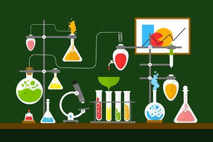 Cartoon chemistry lab green background