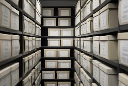 A storeroom with archive boxes