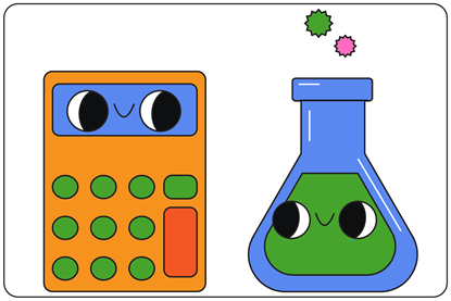 A cartoon conical flask meets a cartoon calculator